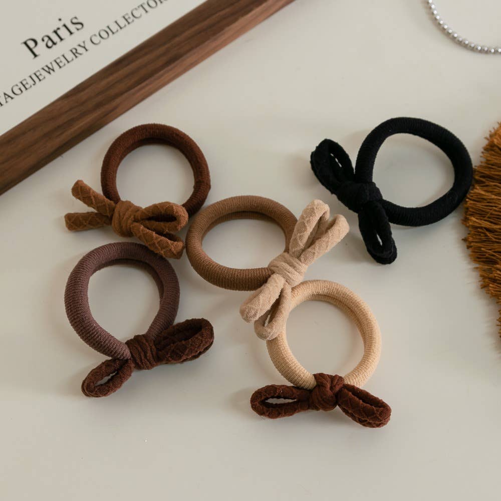 Neutral Seamless Bow Hair Ties (Set of 5): Assorted