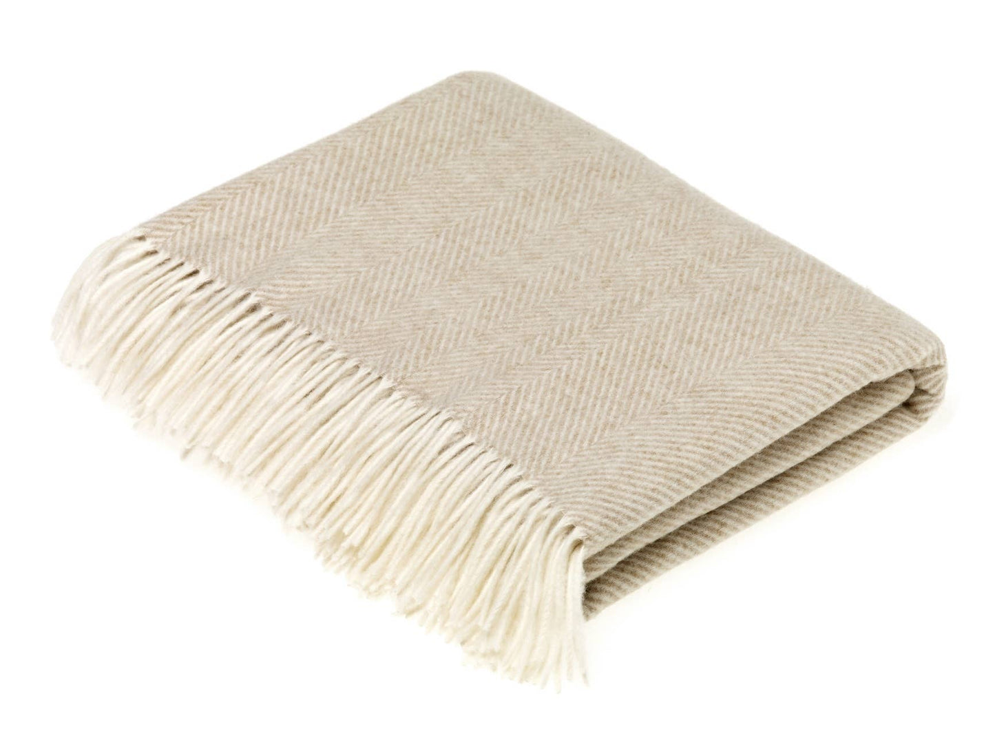 Bronte Moon Herringbone Merino Lambswool Throw: Beige