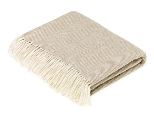 Bronte Moon Herringbone Merino Lambswool Throw: Beige