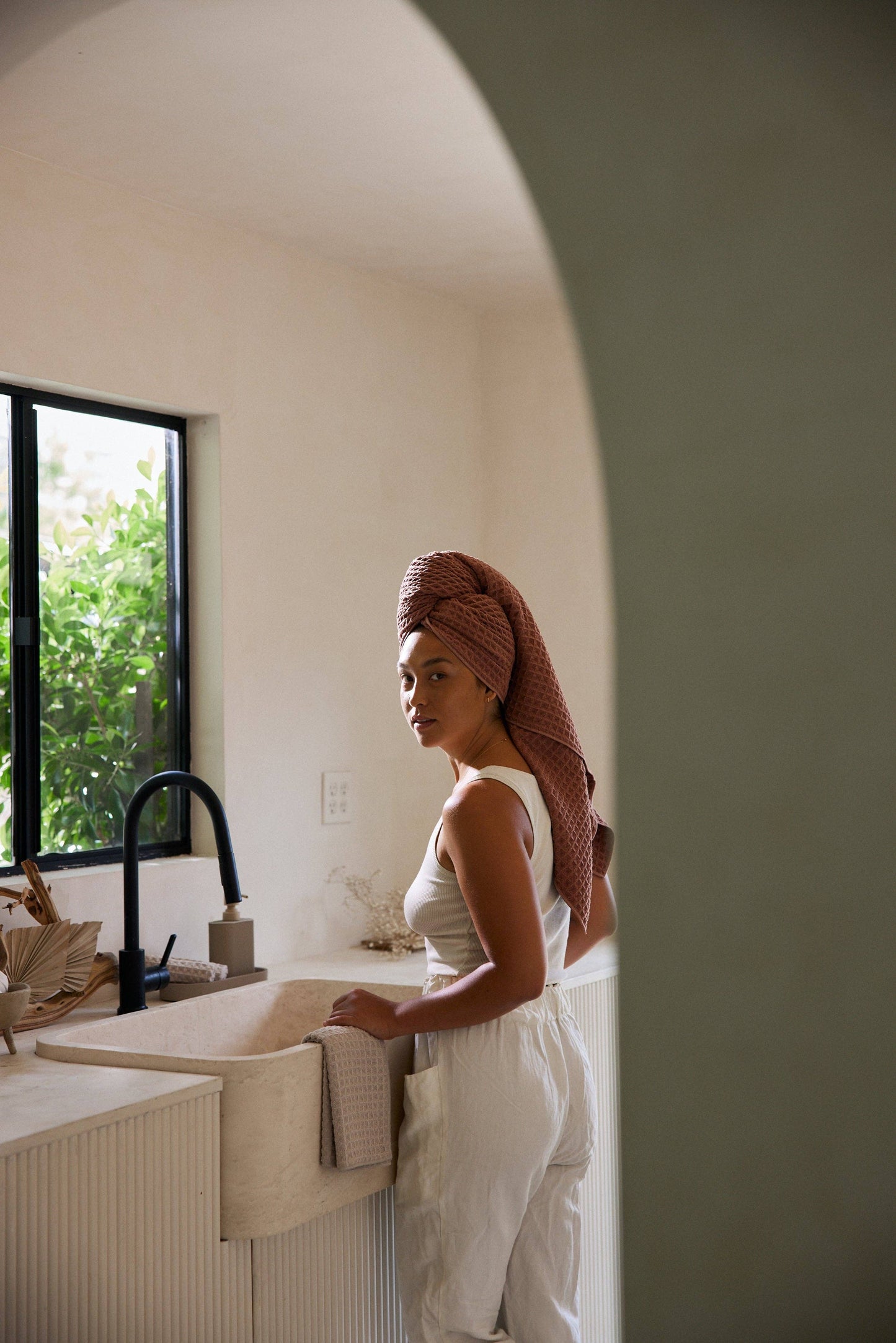 Geometry Dusty Rose Waffle Bath Towel