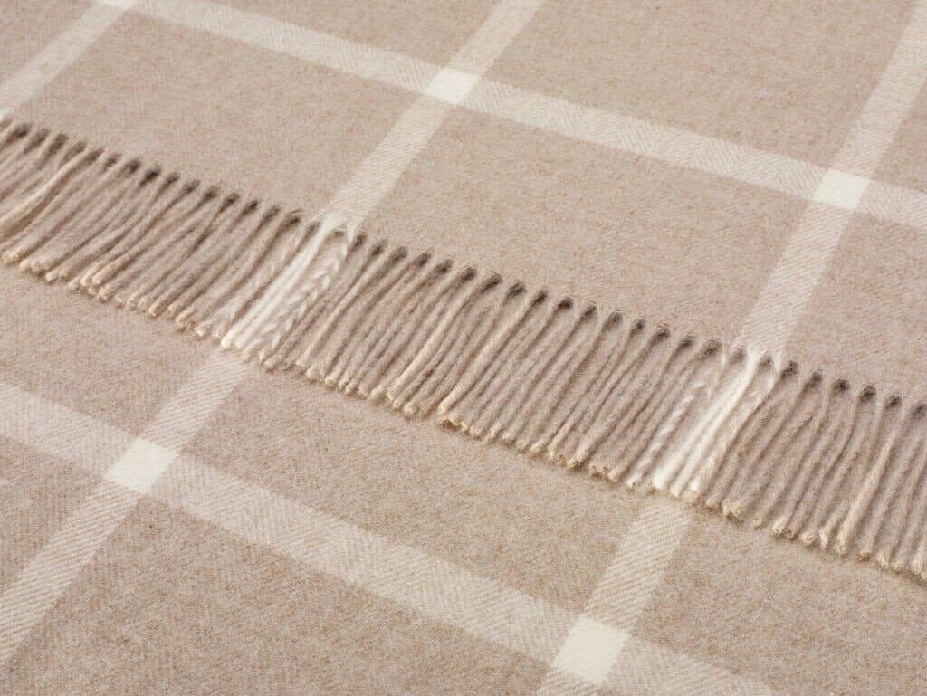 Bronte Moon Merino Lambswool Windowpane Throw Blanket: Beige