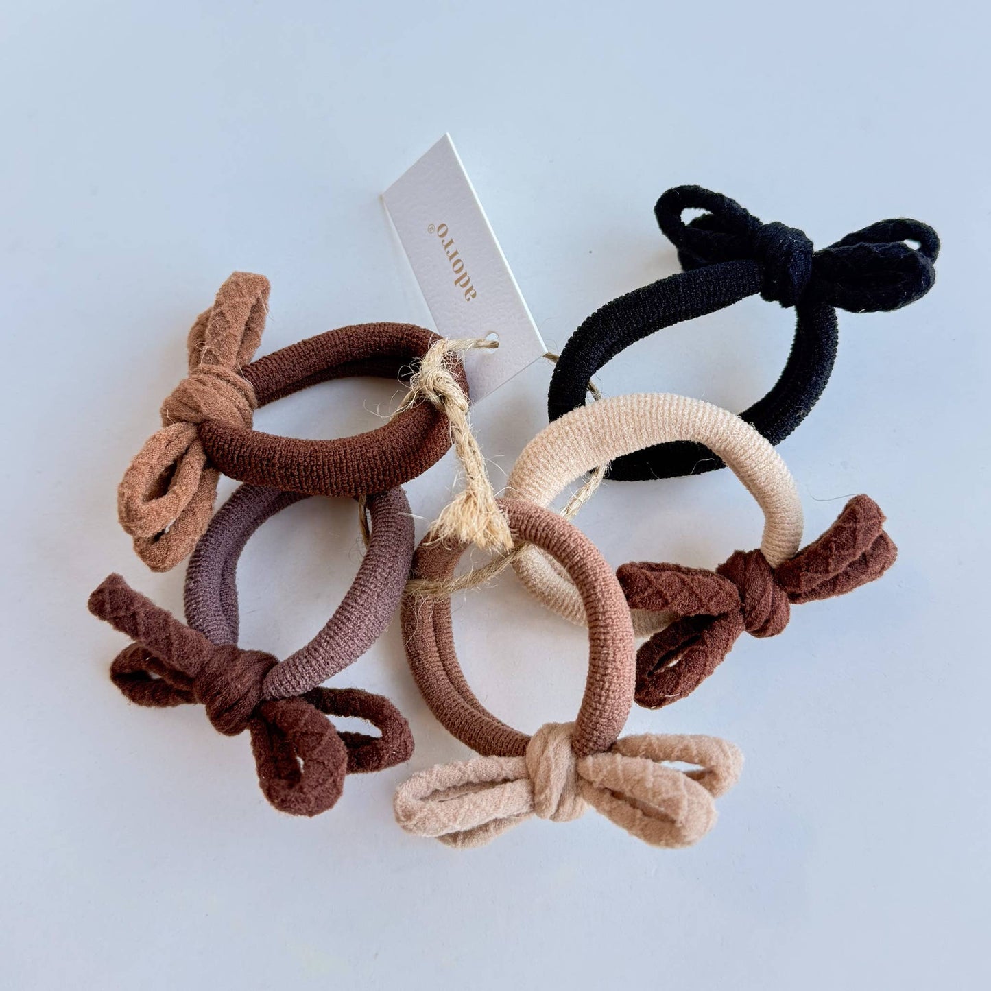 Neutral Seamless Bow Hair Ties (Set of 5): Assorted