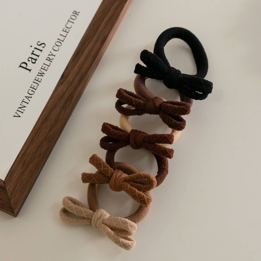 Neutral Seamless Bow Hair Ties (Set of 5): Assorted