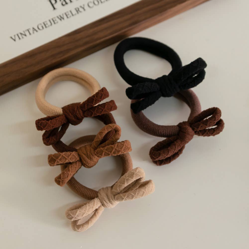 Neutral Seamless Bow Hair Ties (Set of 5): Assorted