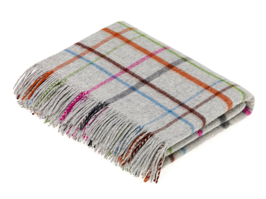Bronte Moon Merino Lambswool Windowpane Rainbow Throw Multi: Gray