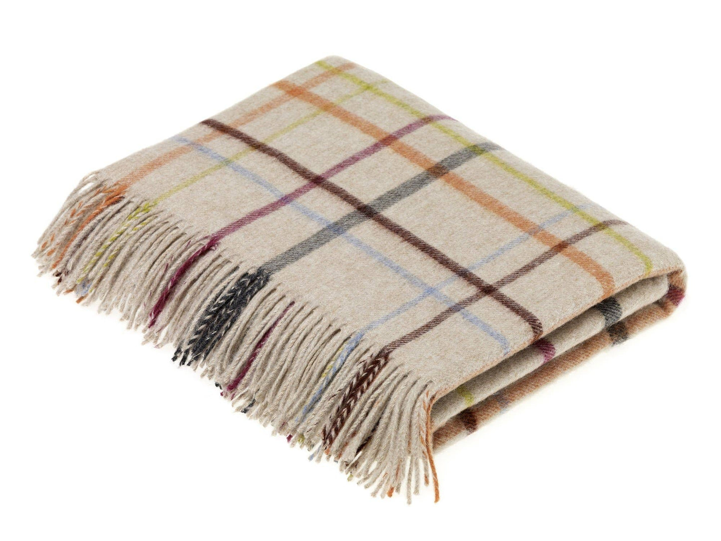 Bronte Moon Merino Lambswool Windowpane Rainbow Throw Multi: Gray
