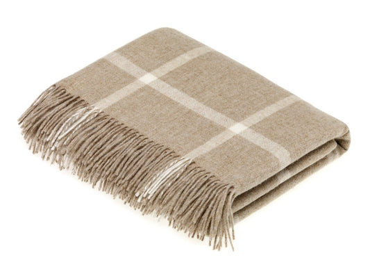 Bronte Moon Merino Lambswool Windowpane Throw Blanket: Beige
